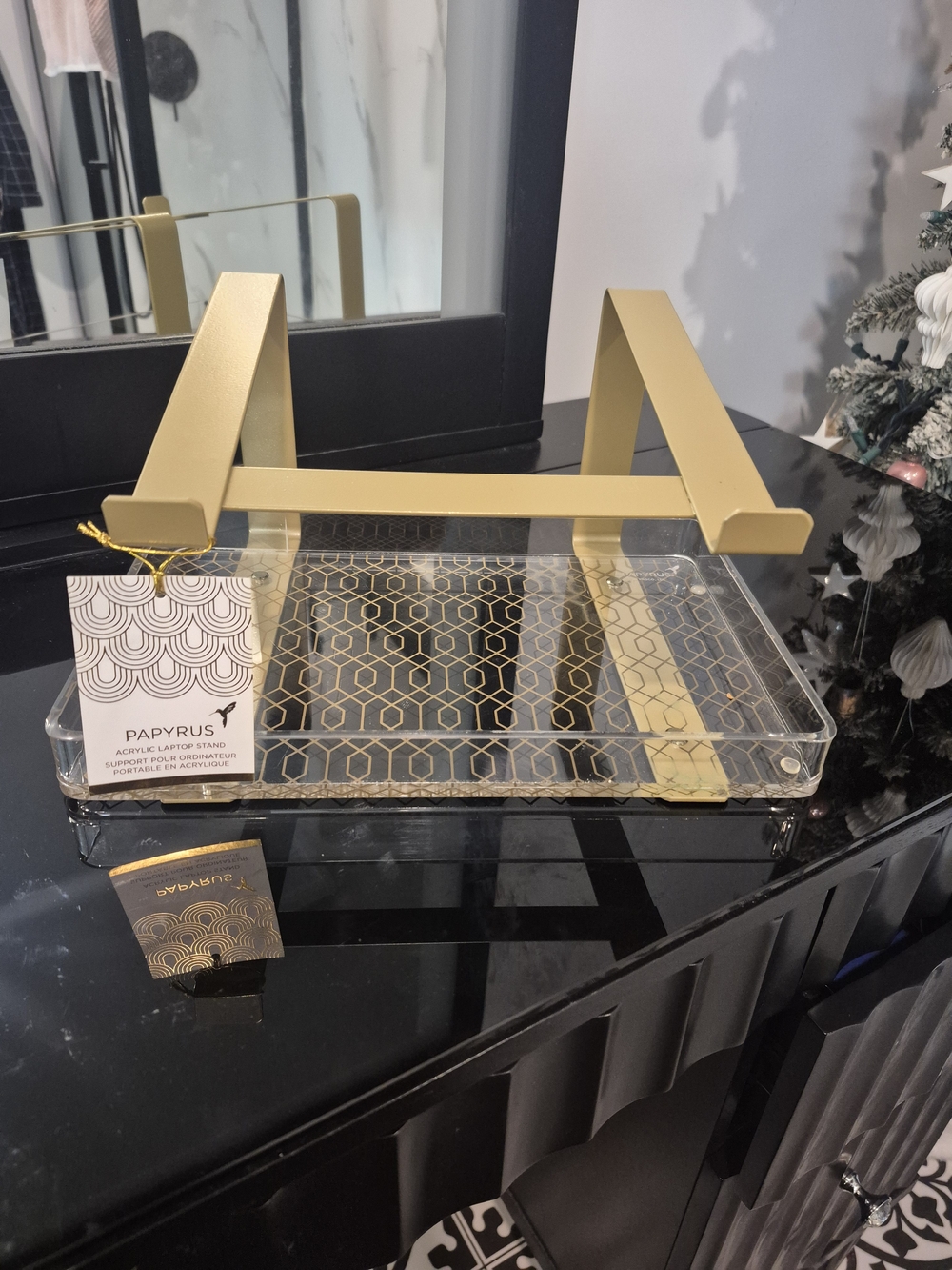 Papyrus Gold & Clear Acrylic Laptop Stand with Geometric Accent